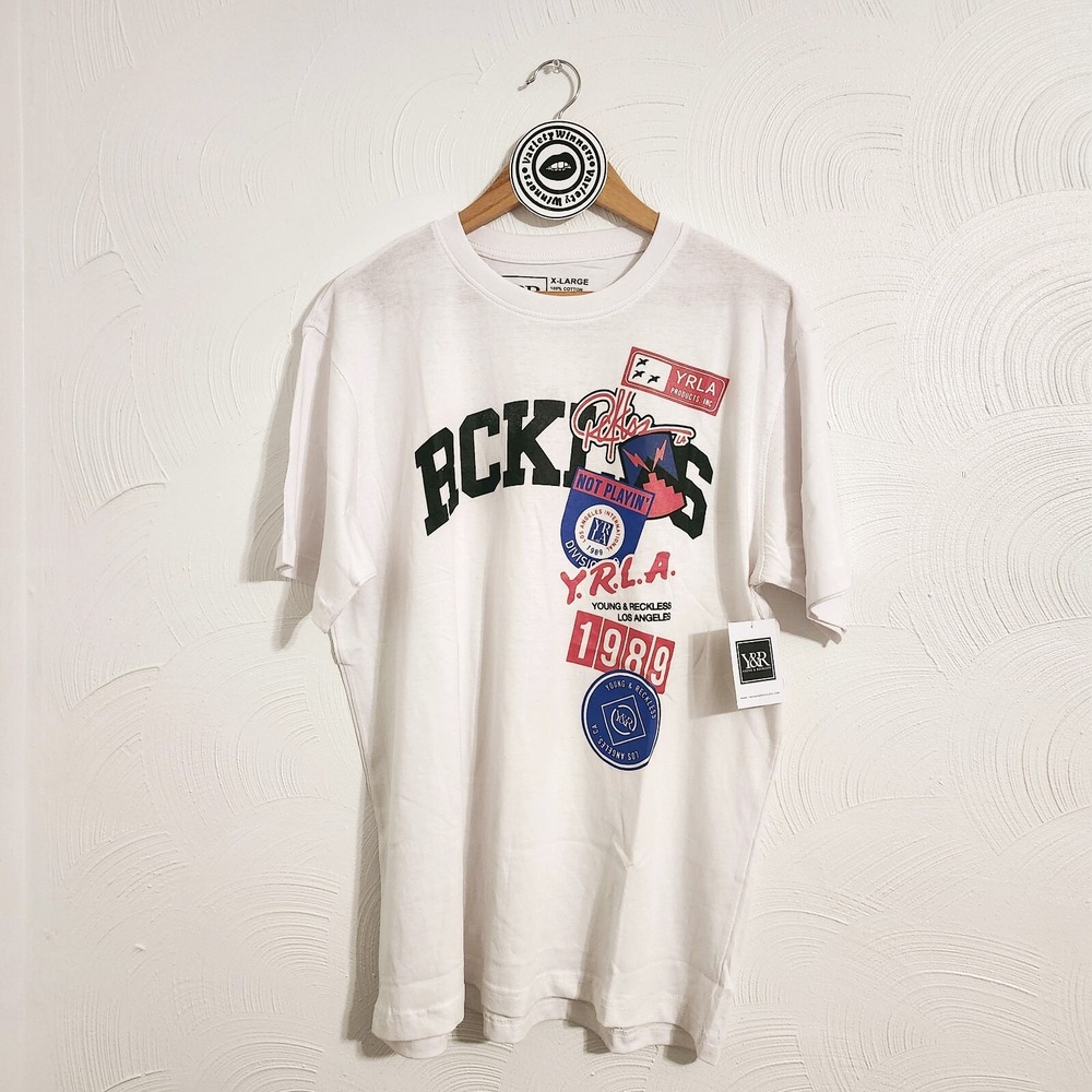 New Young & Reckless Mens Tee XL Short Sleeve White Hypebeast Streetwear Y2k Y&R